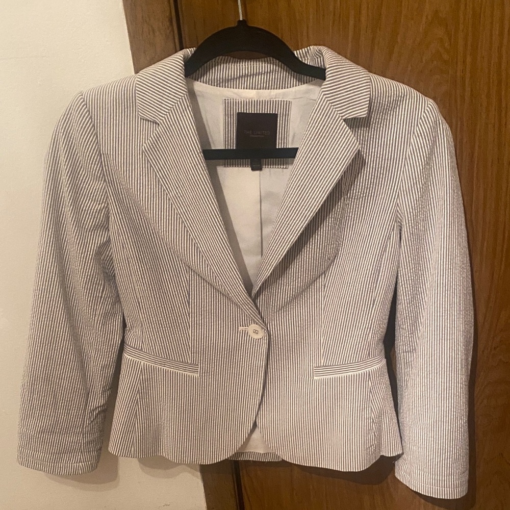 The Limited Grey and White Striped Blazer